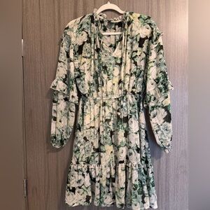 Vero Moda Green and Cream Sheer Ruffled Blouse